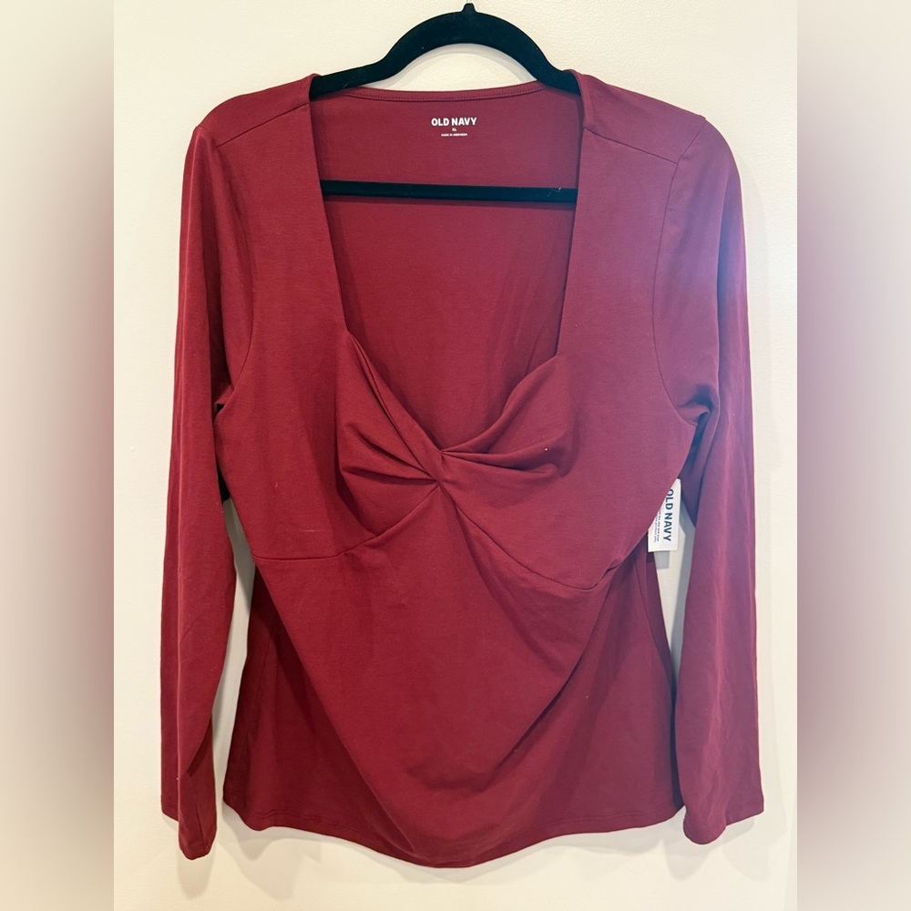 Old Navy Red Draped Knot Front Long Sleeve Top
